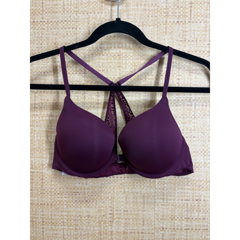 Victoria's Secret Perfect Shape Front Close Lace Racerback Bra Plum Purple 36B